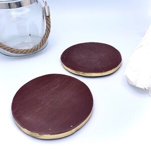 Brown Aventurine Coasters w/ Gold Edge - Set of 2